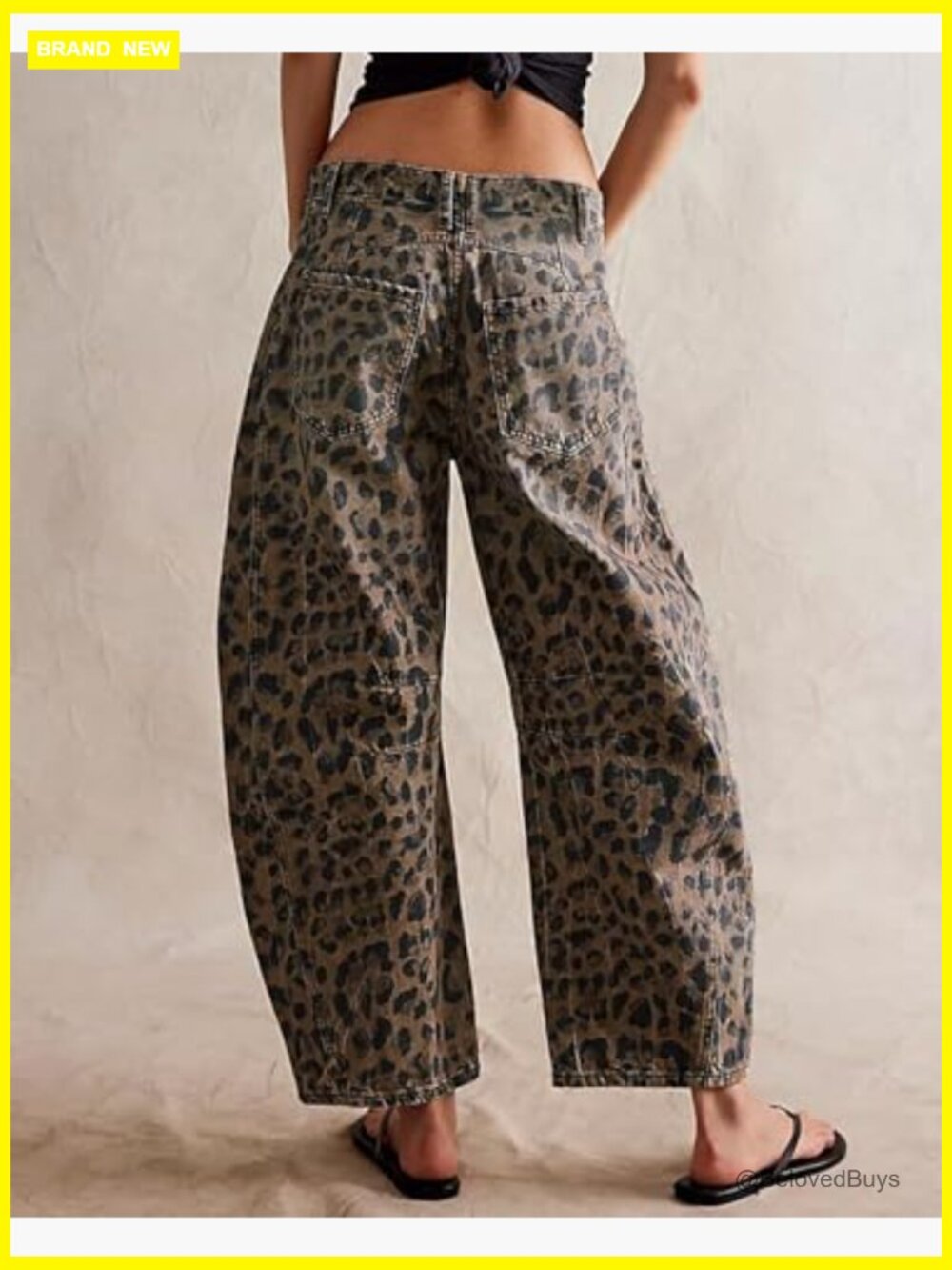 Mid Rise Stretchy Barrel Jeans Wide Leg Cropped Denim Pants Y2k Baggy Boyfriend - Picture 3 of 4